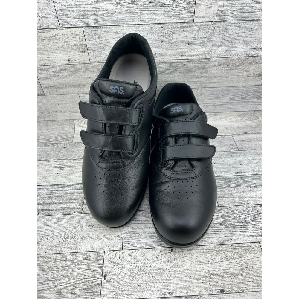 SAS Me Too Black Leather Walking Shoes Women Sz 8W Wide Hook Loop Made in‎ USA